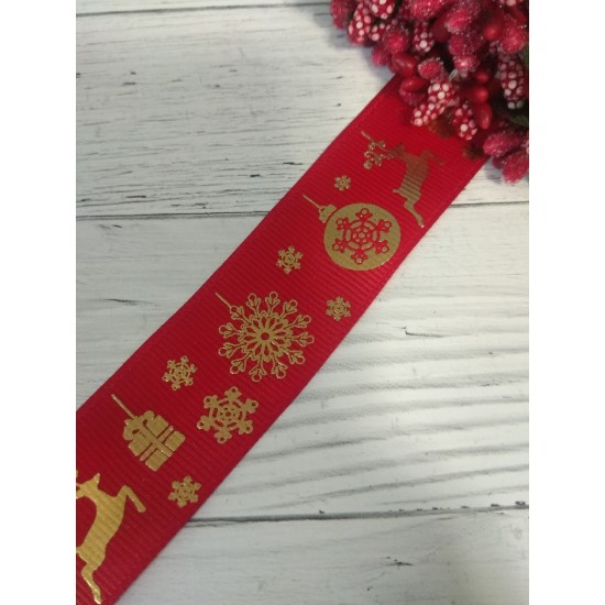 Лента репсовая с тиснением «Олени», 25 мм, цена за 1 м